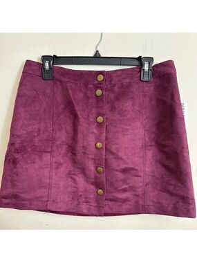 Old Navy Womens Purple Mini Skirt Faux Suede Front Snap Button Size 8 NWT